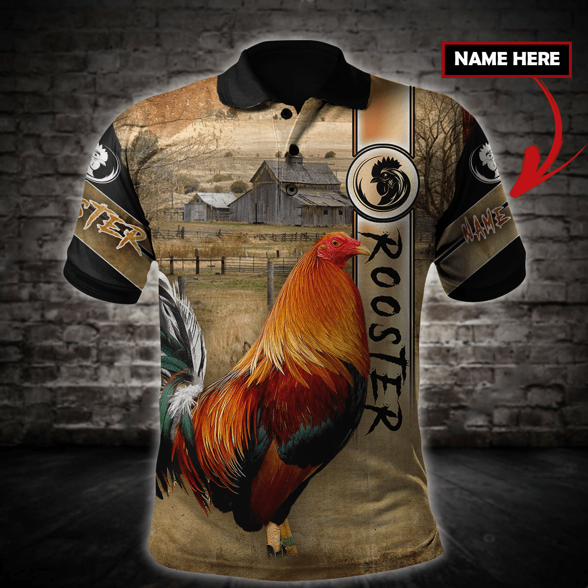 Custom Name Strong Rooster In Farm Polo Shirt Custom Name Strong Rooster In Farm Polo Shirt