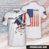 Custom Name Us Air Force American Flag White Polo Shirt