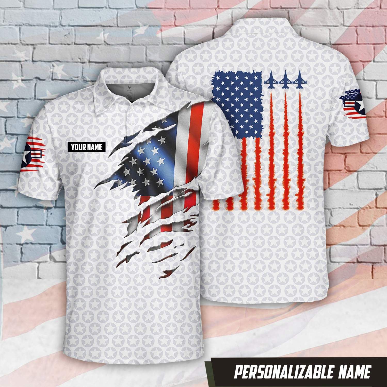 Custom Name Us Air Force American Flag White Polo Shirt Custom Name Us Air Force American Flag White Polo Shirt