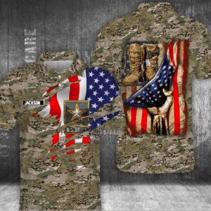 Custom Name Us Army Military Boots Camo Polo Shirt
