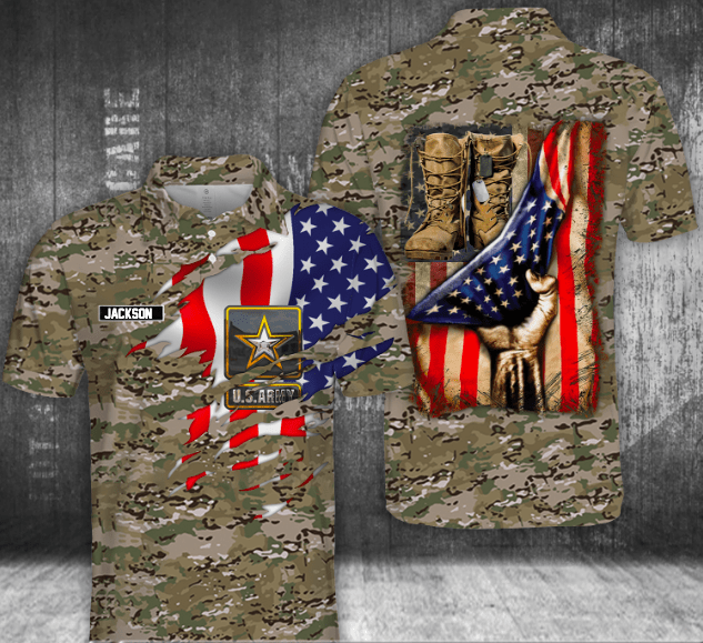 Custom Name Us Army Military Boots Camo Polo Shirt Custom Name Us Army Military Boots Camo Polo Shirt