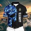 Custom Name Us Navy Skull Black Camo Pattern Polo Shirt