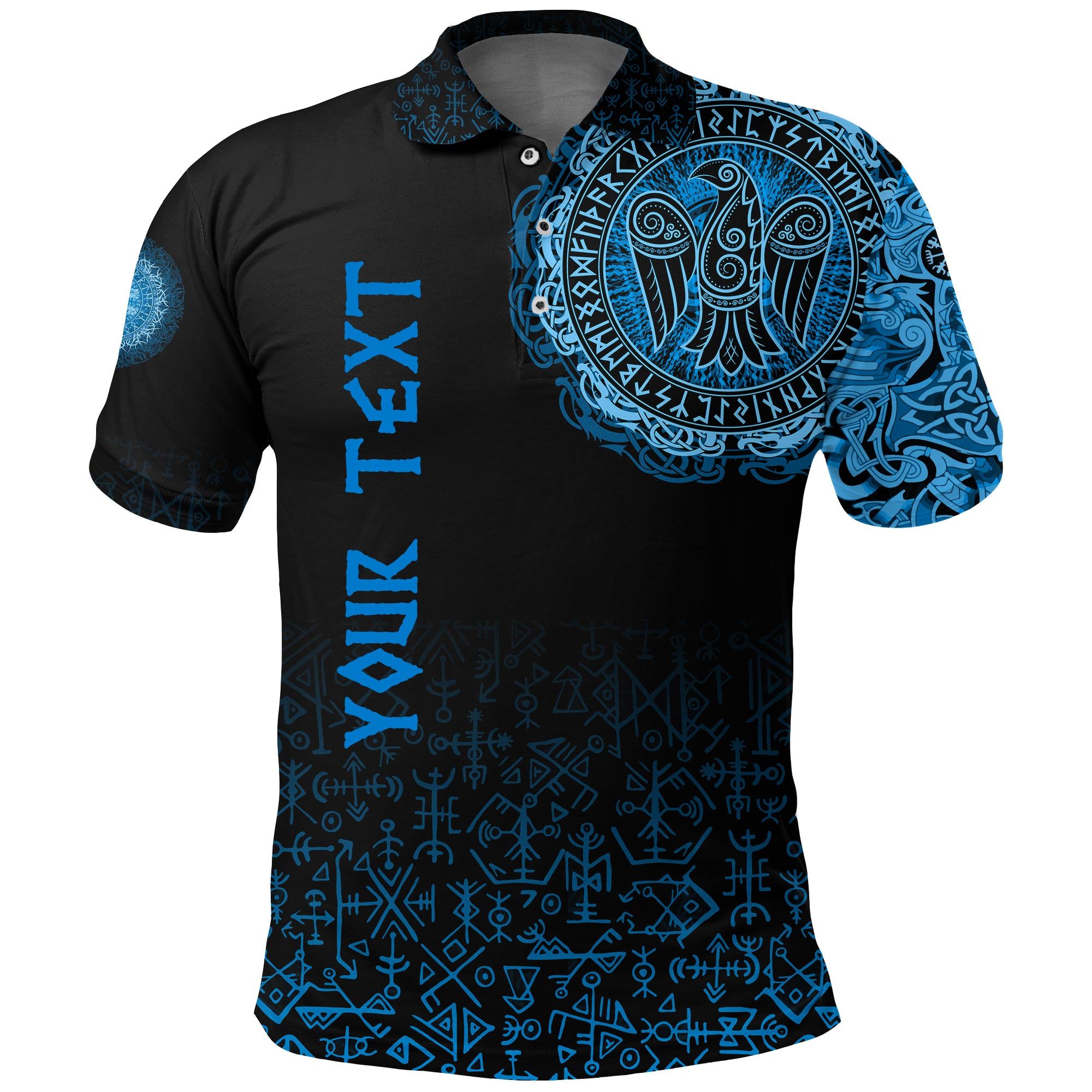 (Custom) Polo Shirt - Raven Celtic Cyan A31 (Custom) Polo Shirt - Raven Celtic Cyan A31