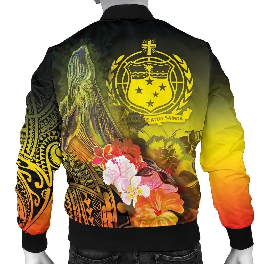 Custom-Samoa-Mens-Bomber-Jacket-Humpback-Whale-with-Tropical-Flowers-Yellow-BN18-Bomber-Jacket-1