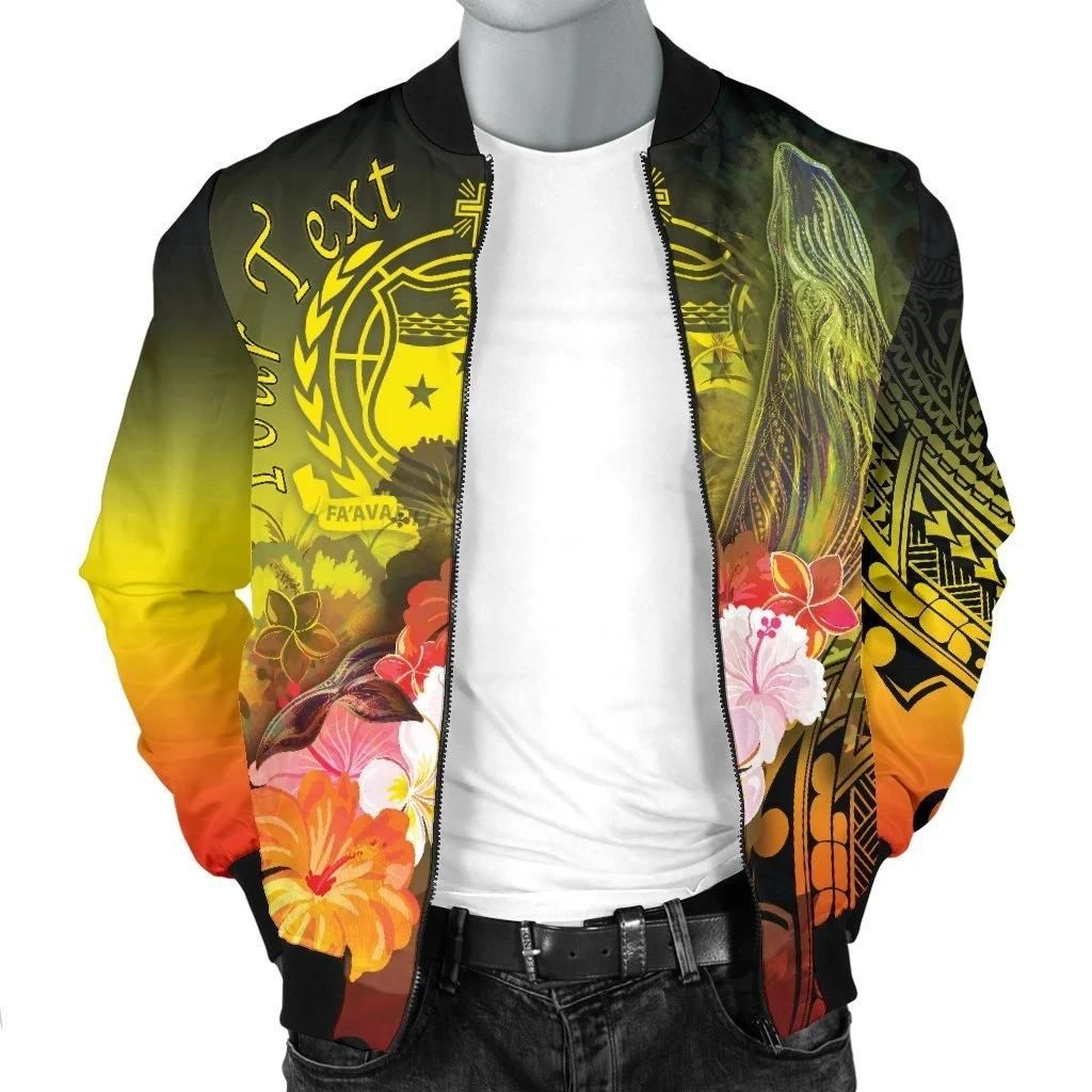 Custom-Samoa-Mens-Bomber-Jacket-Humpback-Whale-with-Tropical-Flowers-Yellow-BN18-Bomber-Jacket-2