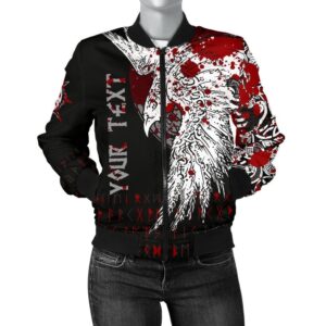 Custom Women's Bomber Jacket - Mystical Raven Tattoo Blood A31