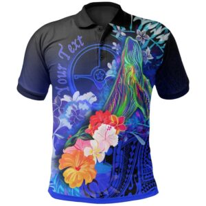 [Custom] Yap Polo Shirt - Humpback Whale with Tropical Flowers (Blue)- BN18