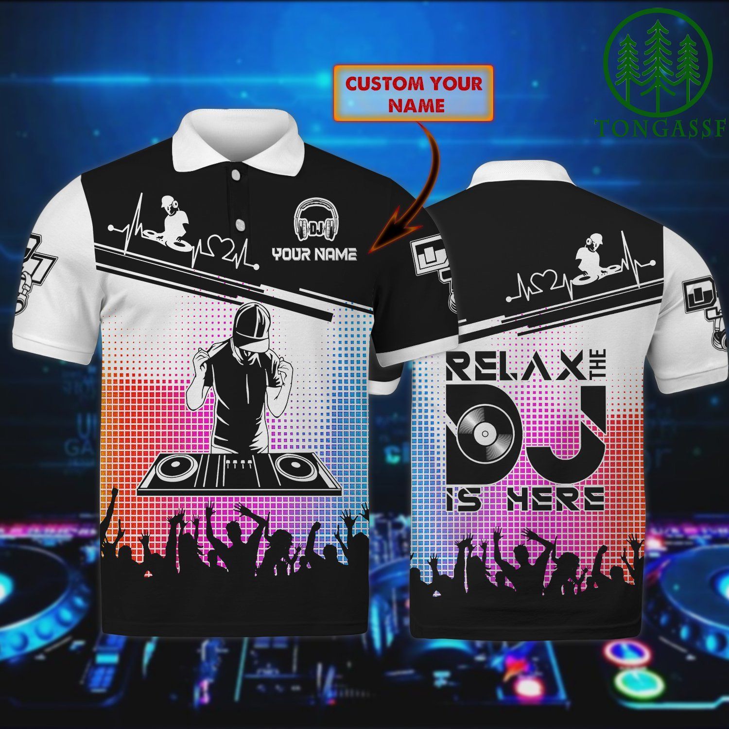 Custom name the DJ is here hologram Polo Shirt Custom name the DJ is here hologram Polo Shirt