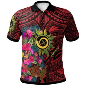 (Custom)Polynesian Polo Shirt - Vanuatu Symbols With Hibiscus Ver03- BN17
