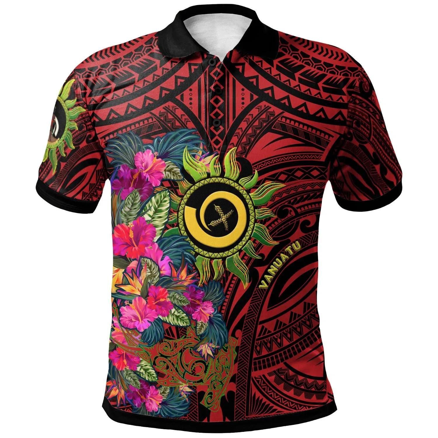 (Custom)Polynesian Polo Shirt - Vanuatu Symbols With Hibiscus Ver03- BN17 (Custom)Polynesian Polo Shirt - Vanuatu Symbols With Hibiscus Ver03- BN17