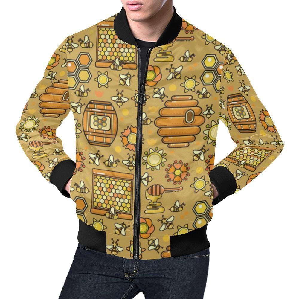 Cute Bee Honey Gifts Pattern Print Mens Bomber Jacket Cute Bee Honey Gifts Pattern Print Mens Bomber Jacket