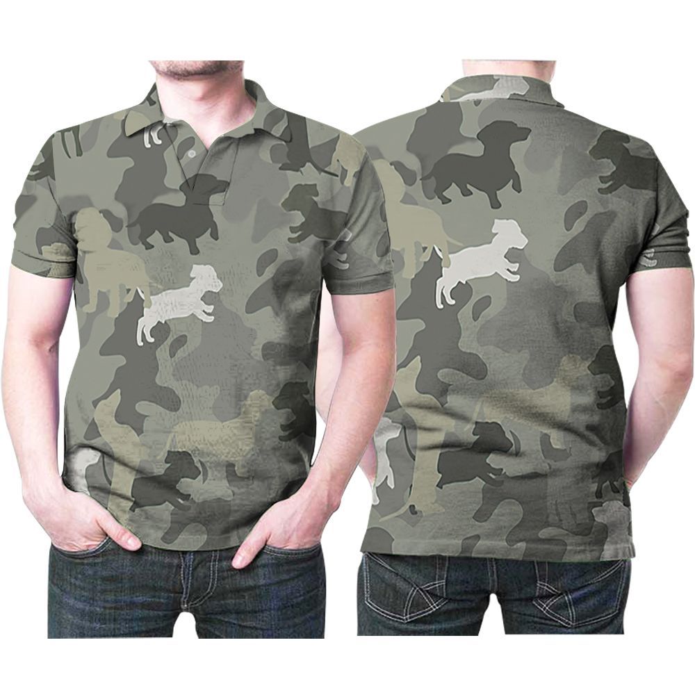 Cute Dachshund Playing Pattern Camouflage 3D Printed Gift For Dog Lover Polo Shirt Cute Dachshund Playing Pattern Camouflage 3D Printed Gift For Dog Lover Polo Shirt