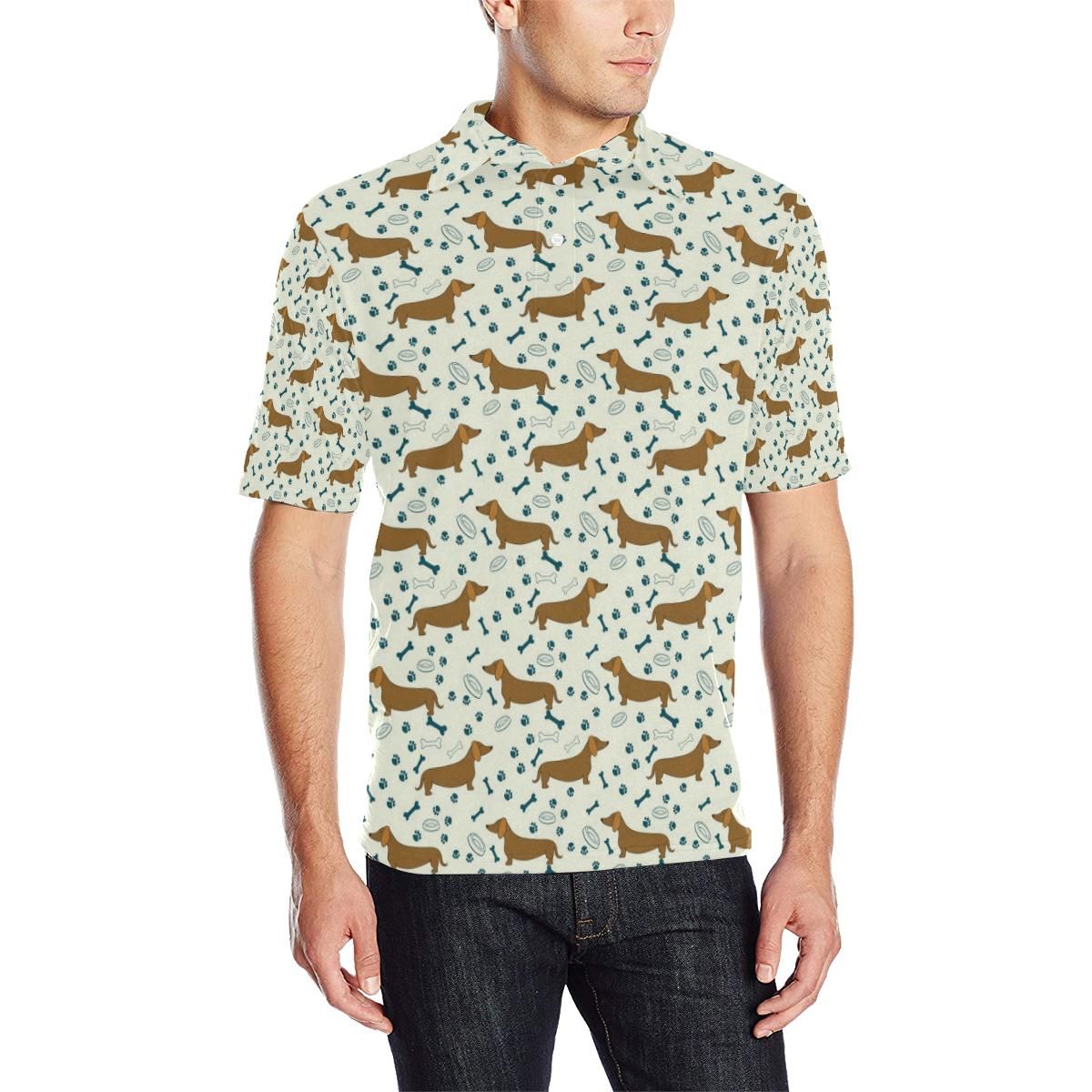 Dachshund Pattern Print Design 01 Men Polo Shirt Dachshund Pattern Print Design 01 Men Polo Shirt