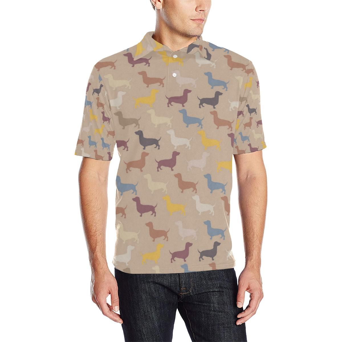 Dachshund Pattern Print Design 03 Men Polo Shirt Dachshund Pattern Print Design 03 Men Polo Shirt