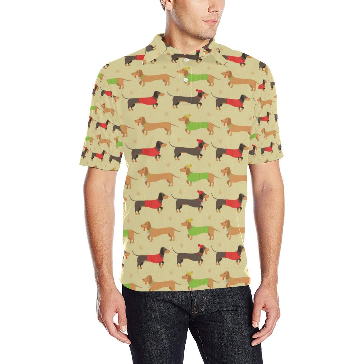 Dachshund Pattern Print Design 06 Men Polo Shirt Dachshund Pattern Print Design 06 Men Polo Shirt