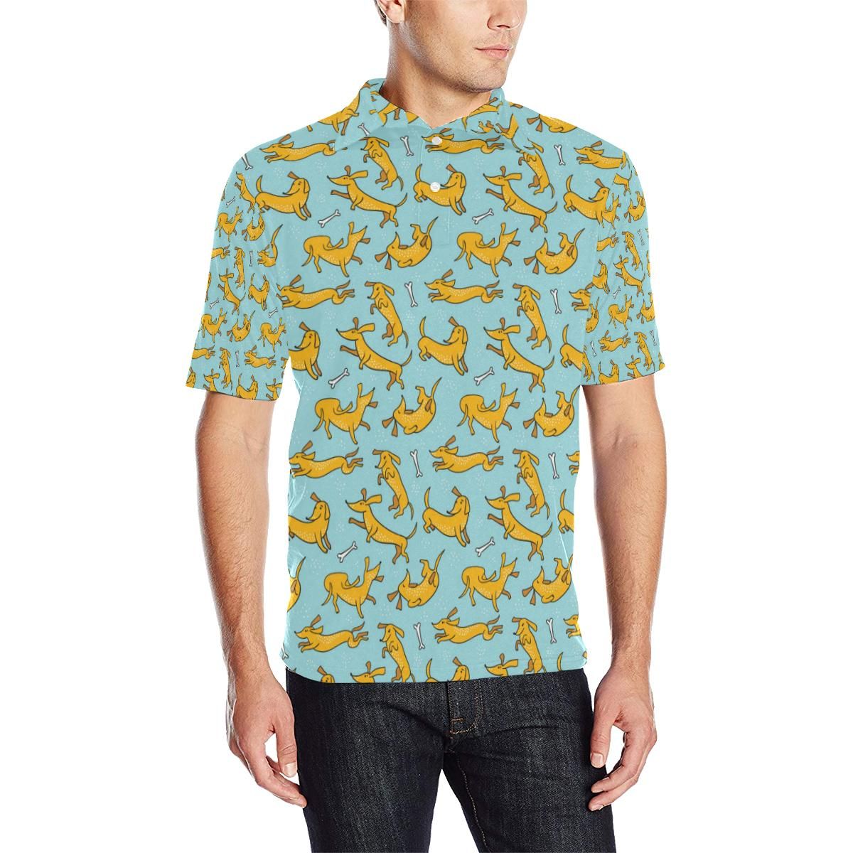 Dachshund Pattern Print Design 08 Men Polo Shirt Dachshund Pattern Print Design 08 Men Polo Shirt