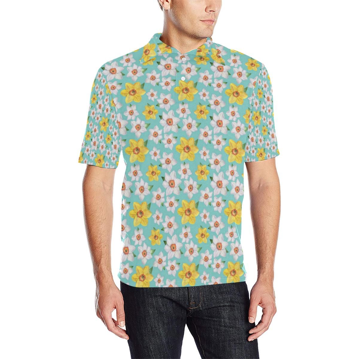 Daffodils Pattern Print Design 02 Men Polo Shirt Daffodils Pattern Print Design 02 Men Polo Shirt
