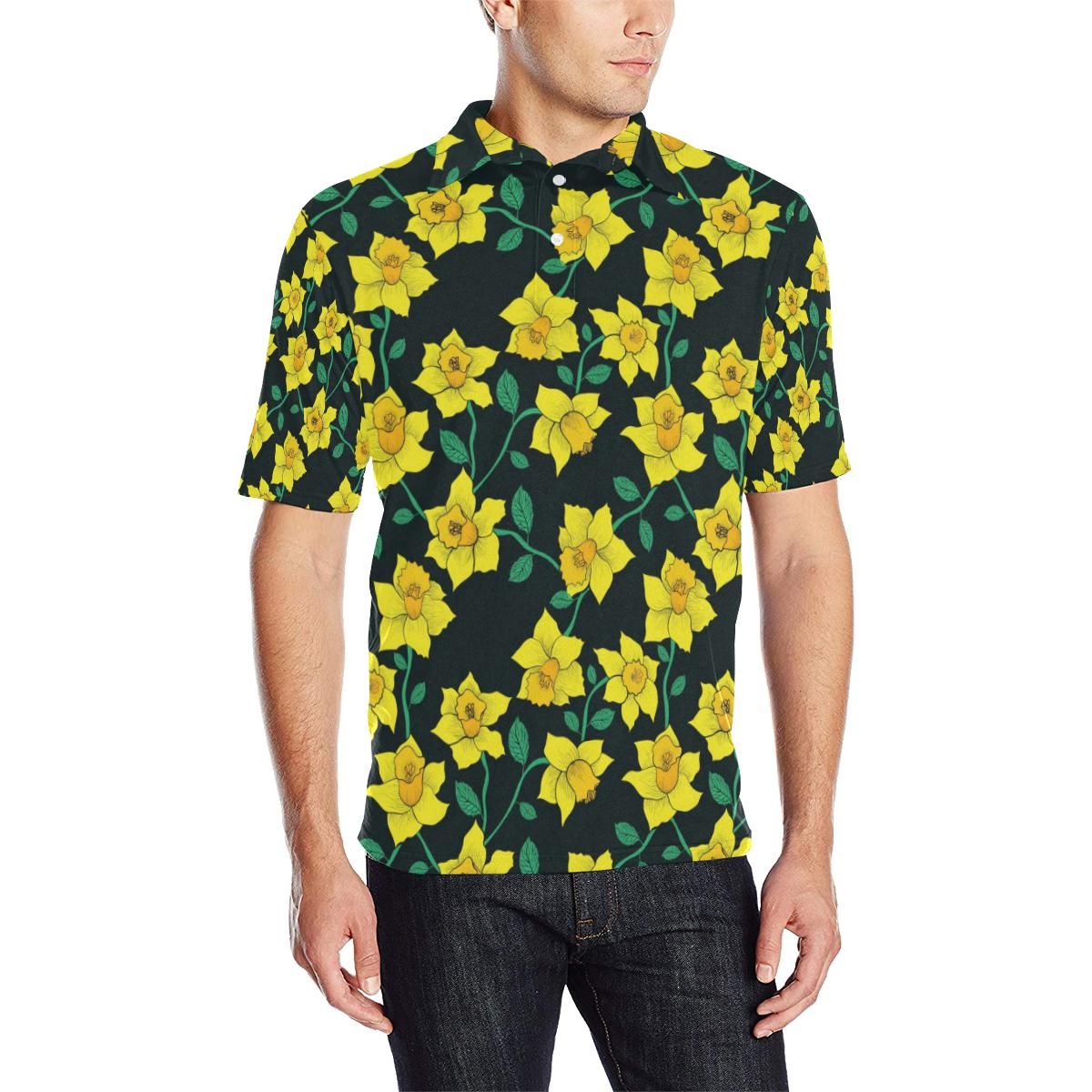 Daffodils Pattern Print Design Df03 Men Polo Shirt Daffodils Pattern Print Design Df03 Men Polo Shirt