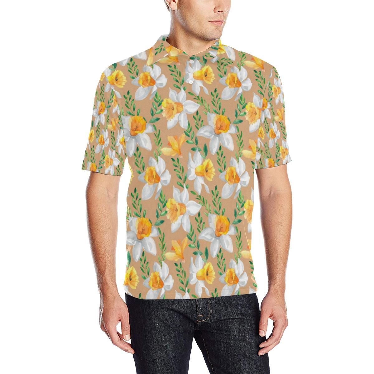 Daffodils Pattern Print Design Df04 Men Polo Shirt Daffodils Pattern Print Design Df04 Men Polo Shirt