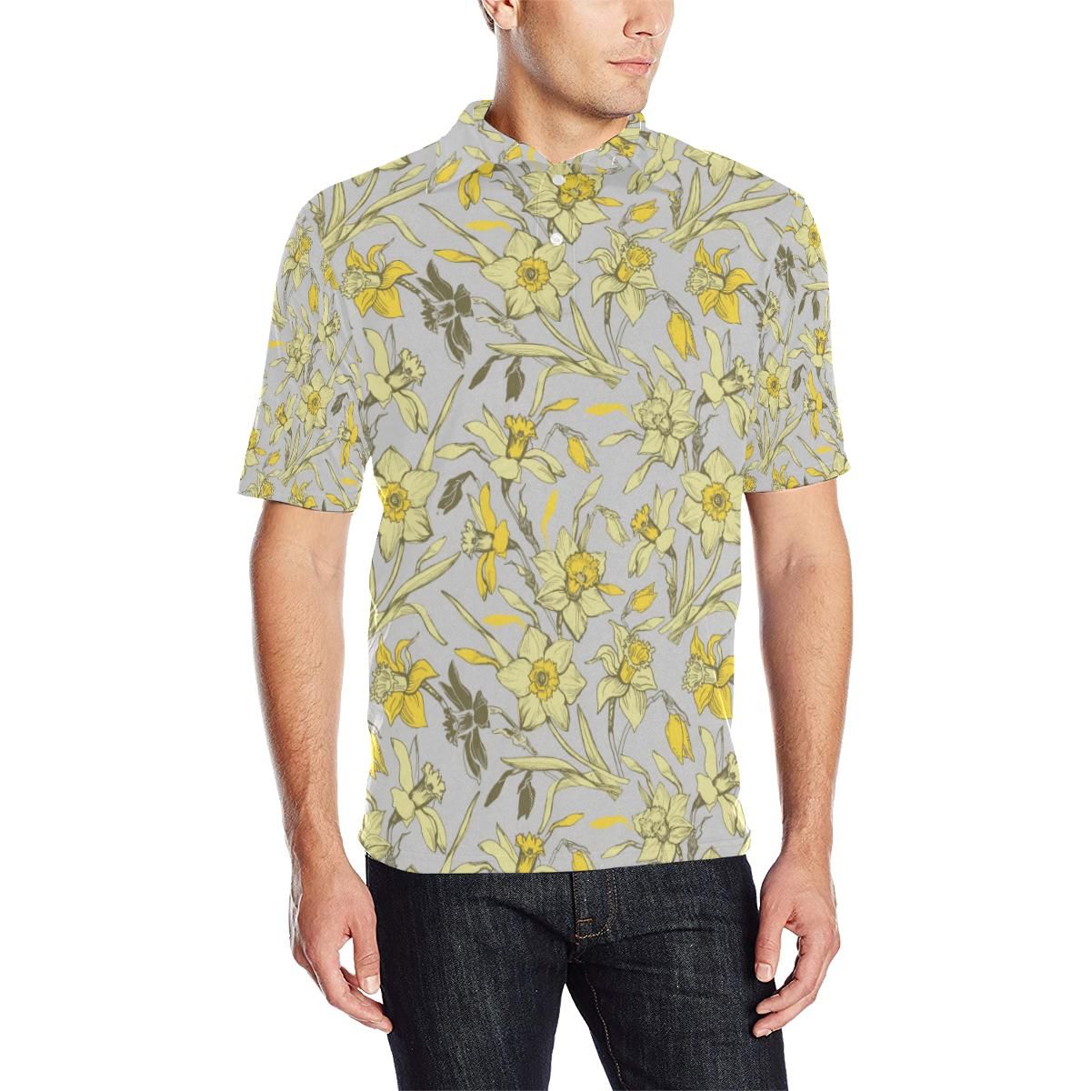 Daffodils Pattern Print Design Df05 Men Polo Shirt Daffodils Pattern Print Design Df05 Men Polo Shirt