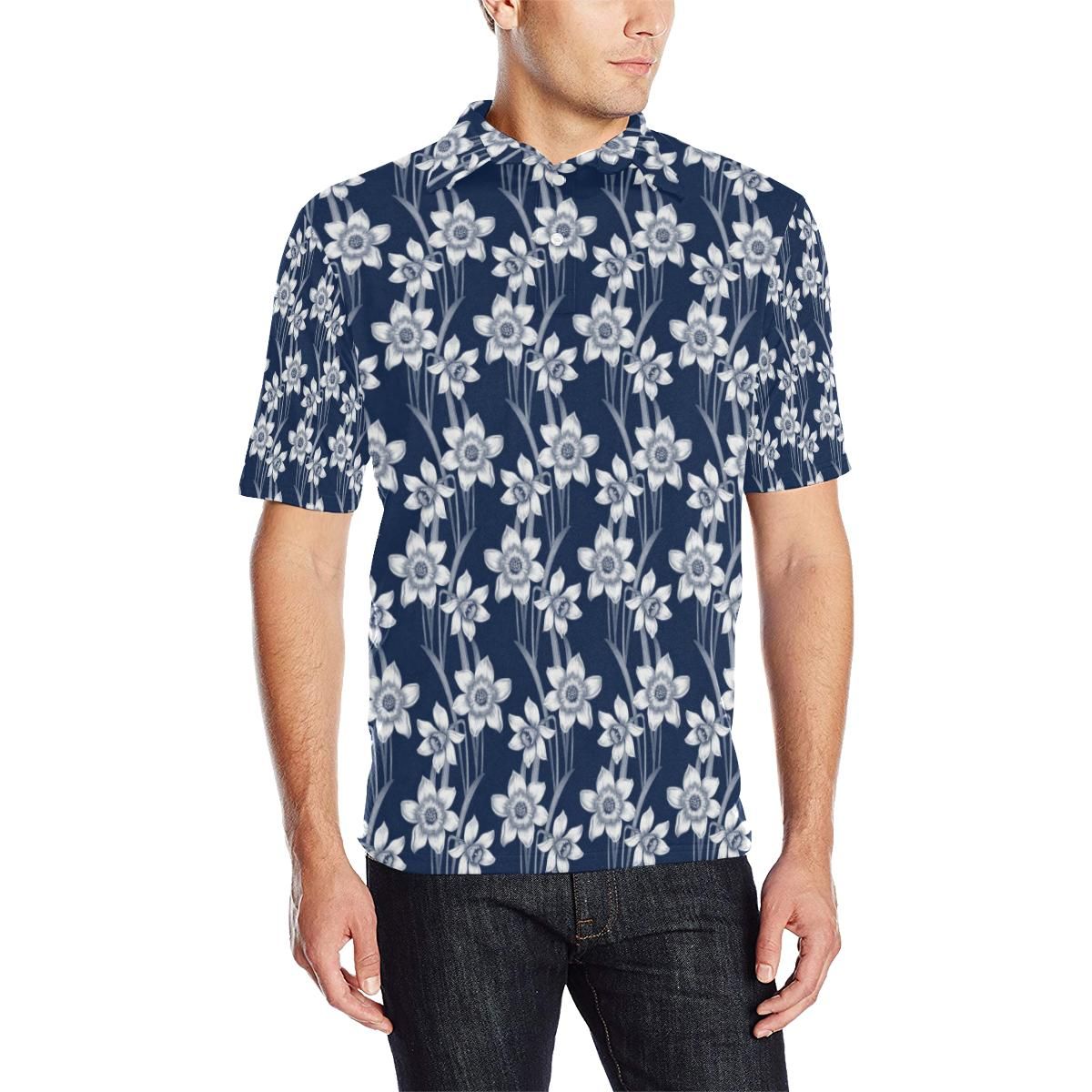 Daffodils Pattern Print Design Df09 Men Polo Shirt Daffodils Pattern Print Design Df09 Men Polo Shirt