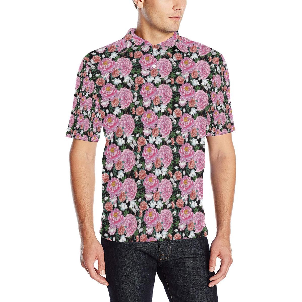 Dahlia Pattern Print Design 02 Men Polo Shirt Dahlia Pattern Print Design 02 Men Polo Shirt