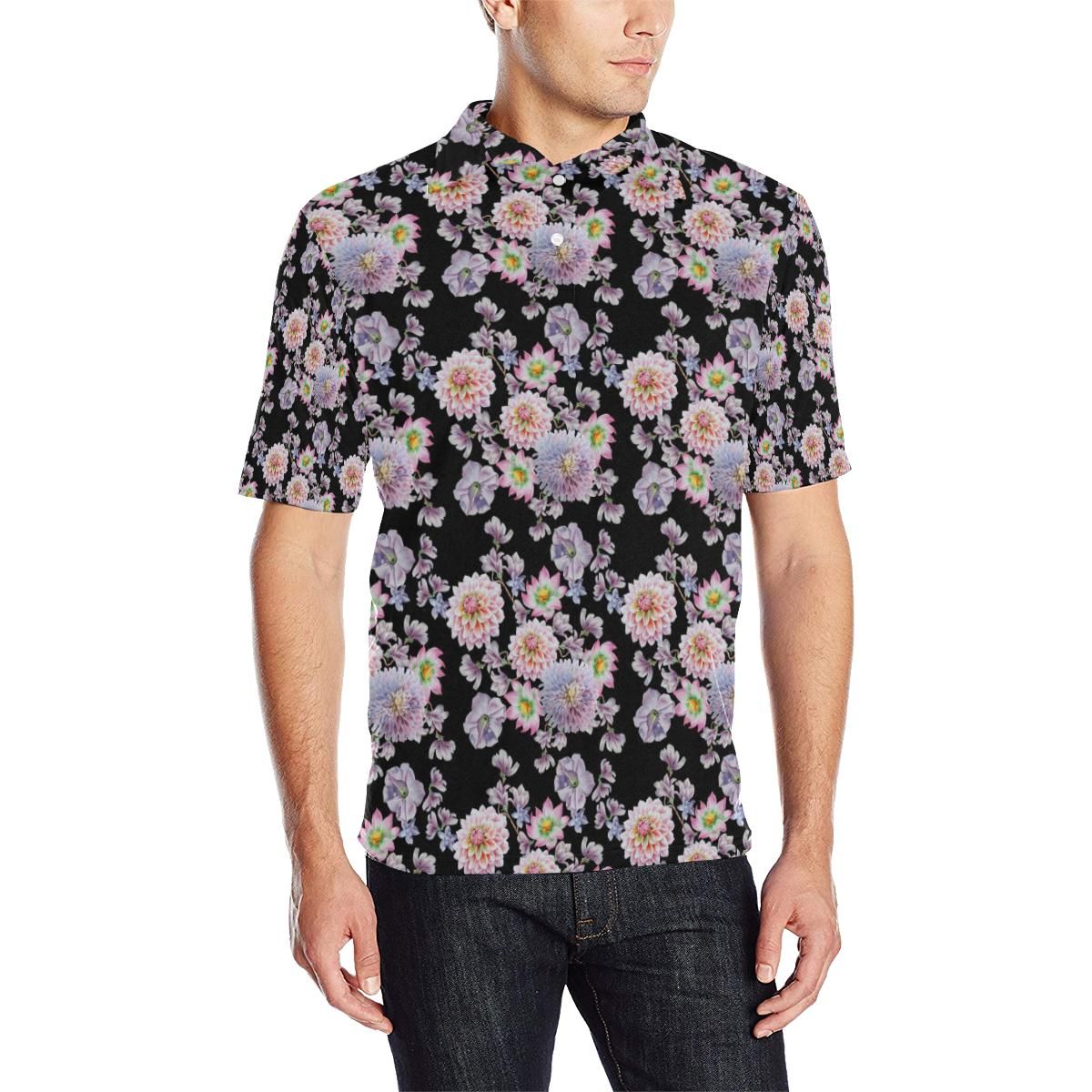 Dahlia Pattern Print Design Dh012 Men Polo Shirt Dahlia Pattern Print Design Dh012 Men Polo Shirt