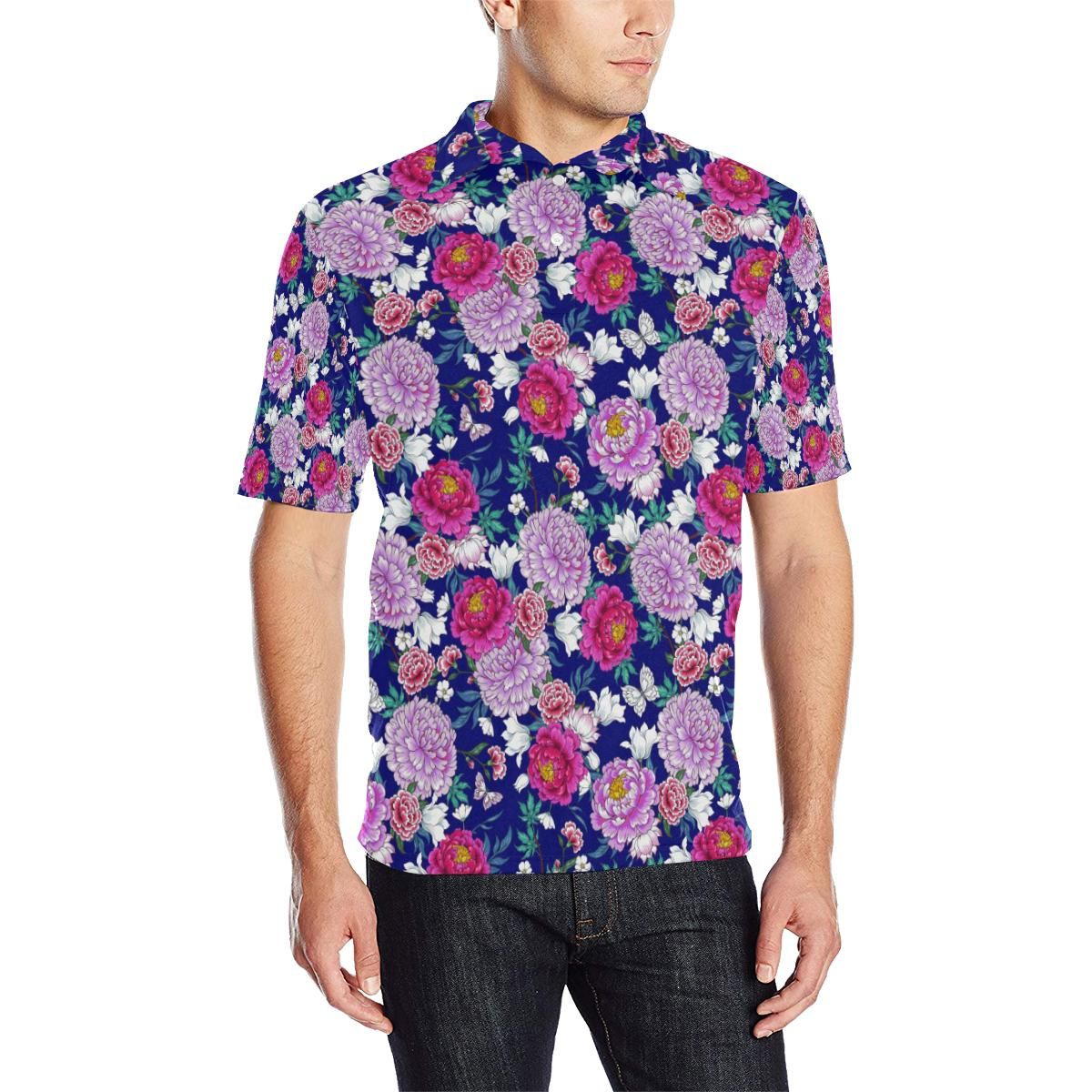 Dahlia Pattern Print Design Dh013 Men Polo Shirt Dahlia Pattern Print Design Dh013 Men Polo Shirt