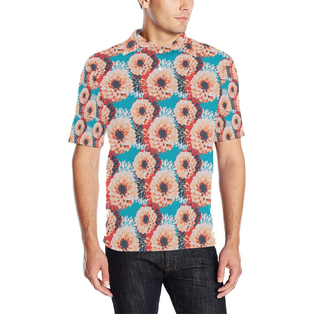 Dahlia Pattern Print Design Dh05 Men Polo Shirt Dahlia Pattern Print Design Dh05 Men Polo Shirt