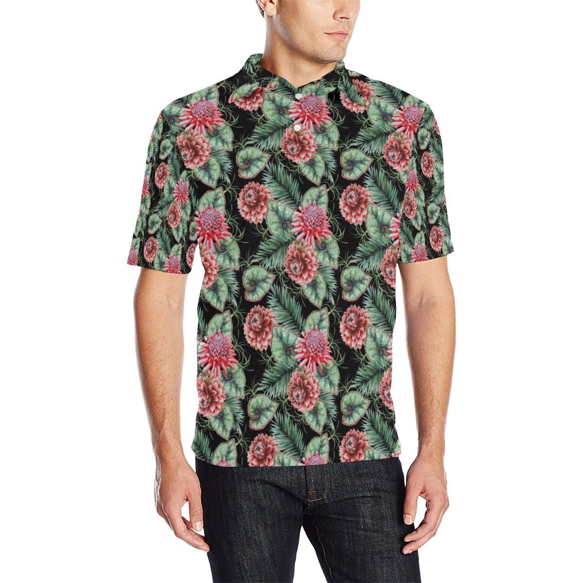 Dahlia Pattern Print Design Dh06 Men Polo Shirt Dahlia Pattern Print Design Dh06 Men Polo Shirt