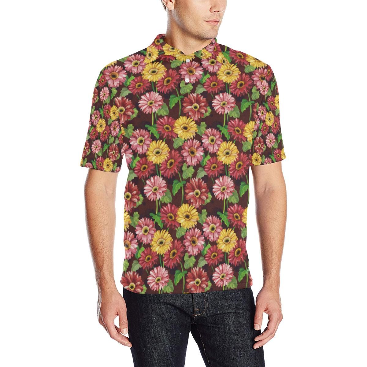 Daisy Gerbera Print Pattern Men Polo Shirt Daisy Gerbera Print Pattern Men Polo Shirt