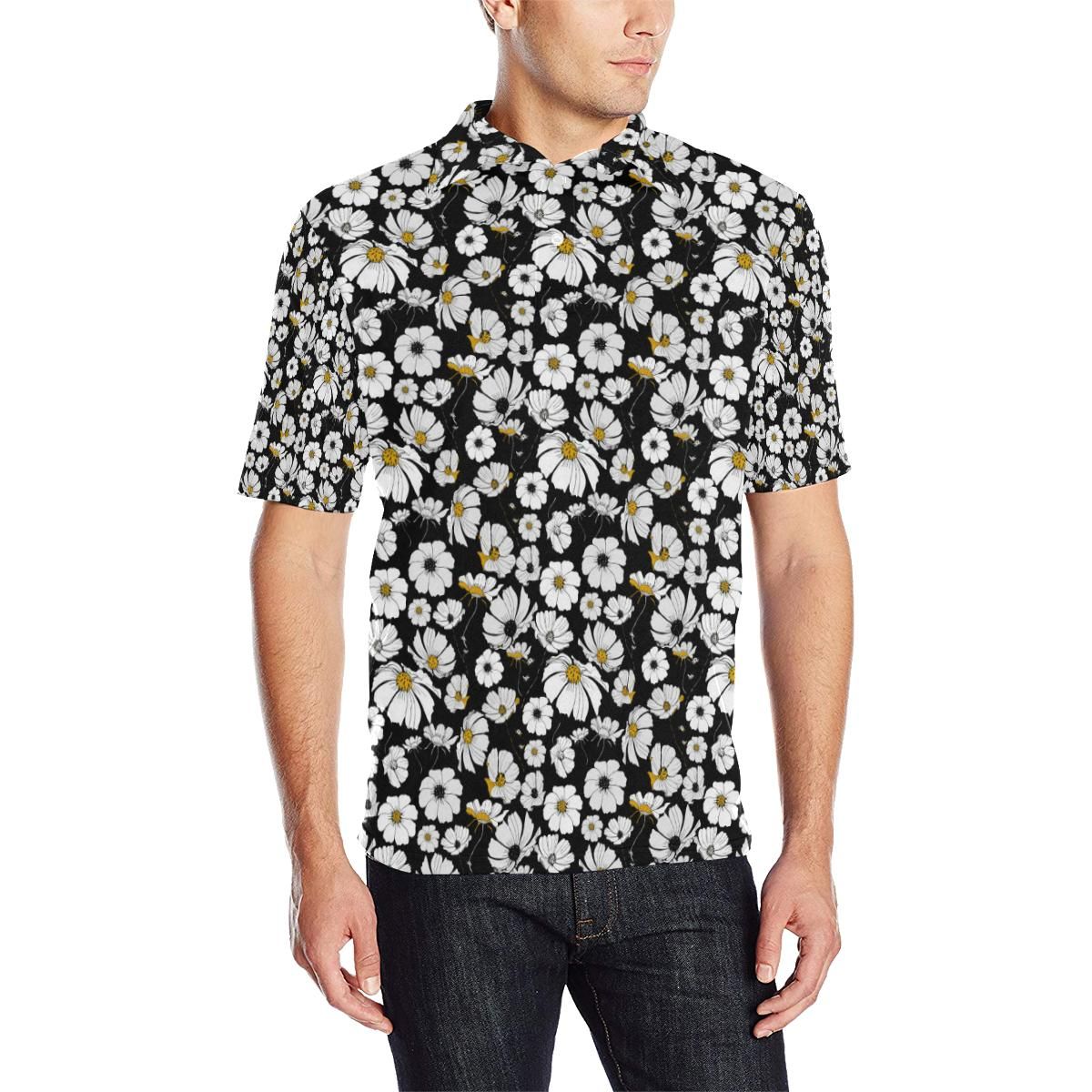 Daisy Pattern Print Design 02 Men Polo Shirt Daisy Pattern Print Design 02 Men Polo Shirt