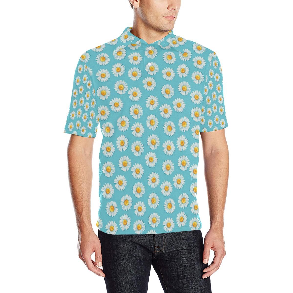 Daisy Pattern Print Design Ds03 Men Polo Shirt Daisy Pattern Print Design Ds03 Men Polo Shirt