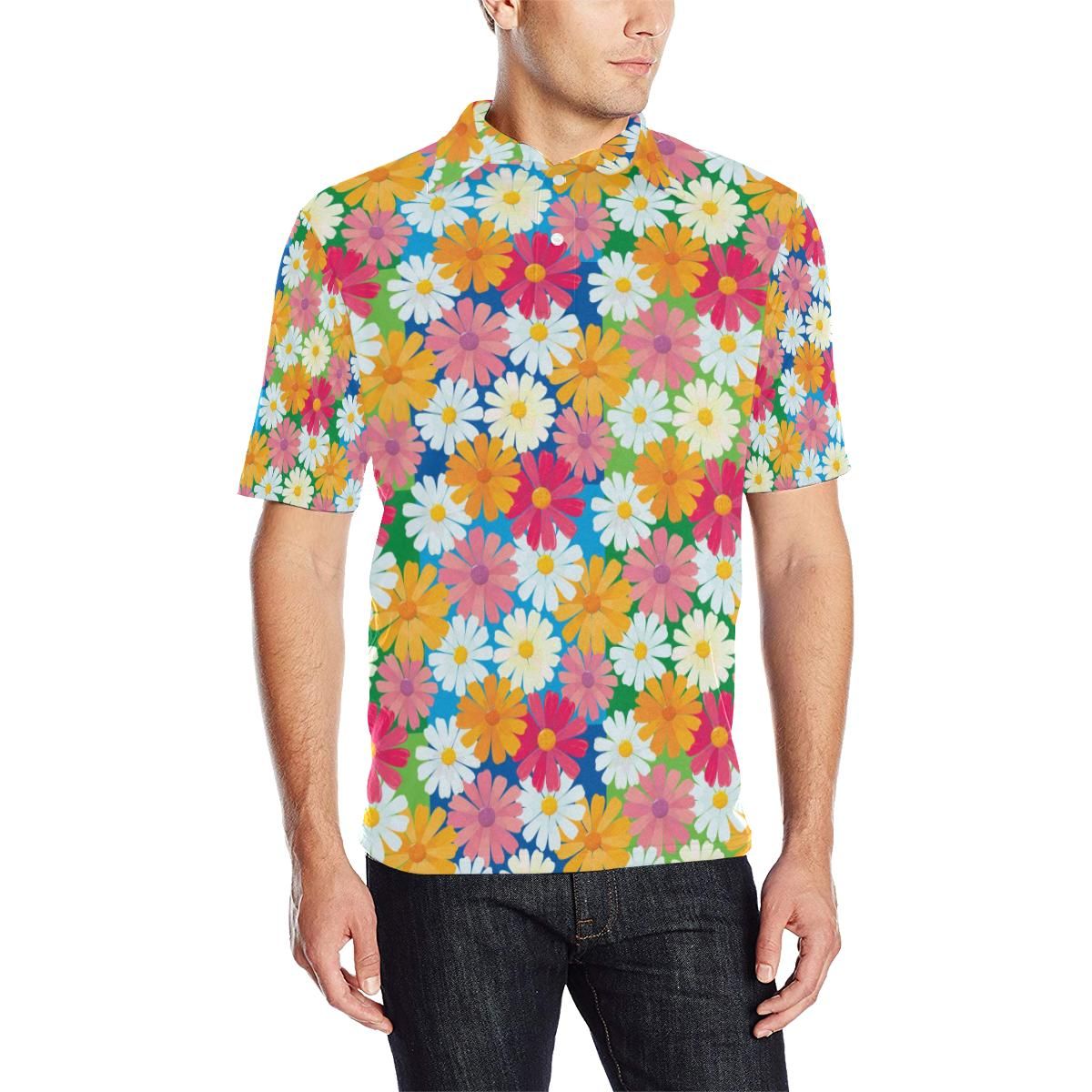Daisy Pattern Print Design Ds05 Men Polo Shirt Daisy Pattern Print Design Ds05 Men Polo Shirt