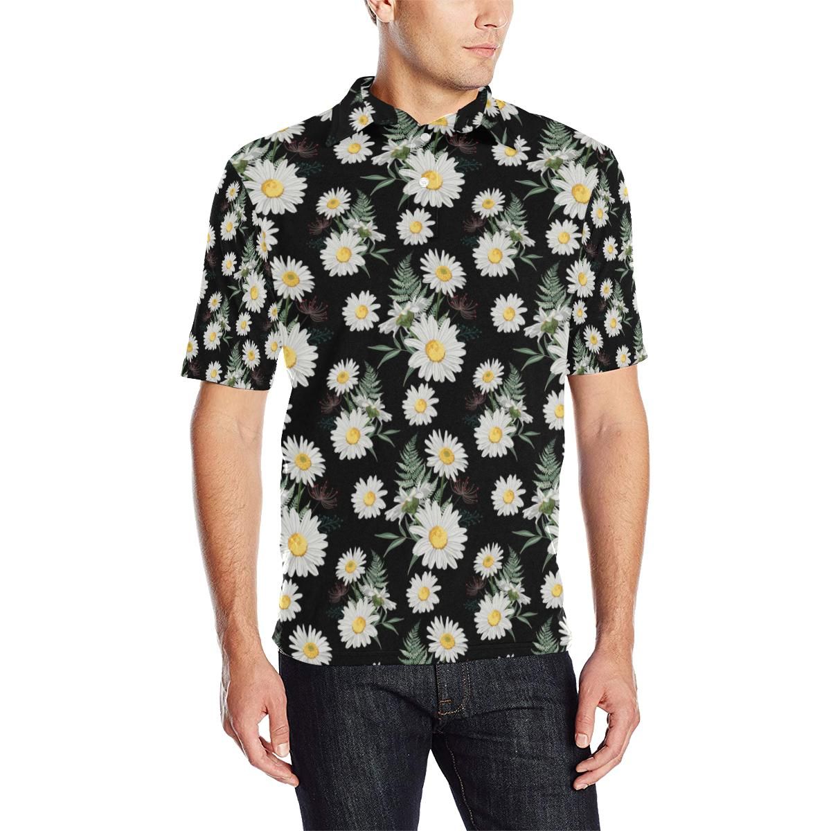 Daisy Pattern Print Design Ds07 Men Polo Shirt Daisy Pattern Print Design Ds07 Men Polo Shirt