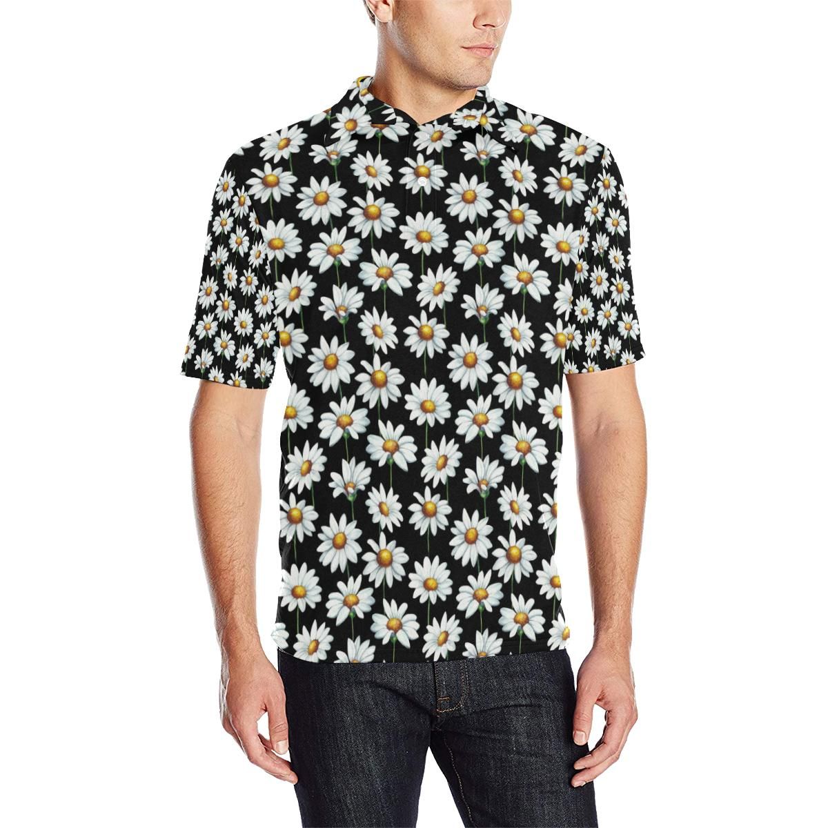 Daisy Print Pattern Men Polo Shirt Daisy Print Pattern Men Polo Shirt