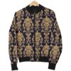 Damask Gold Print Pattern Women Casual Bomber Jacket