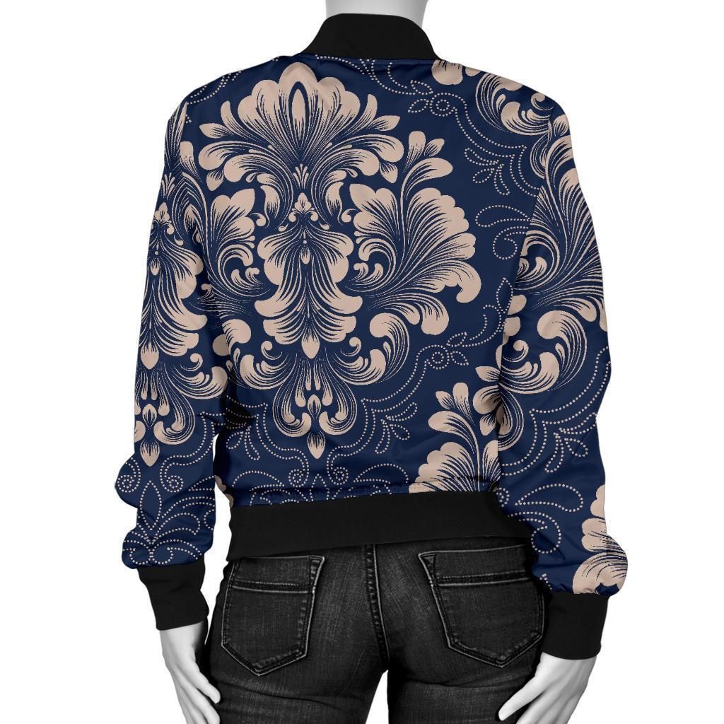 Damask-Pattern-Print-Women-Casual-Bomber-Jacket-2