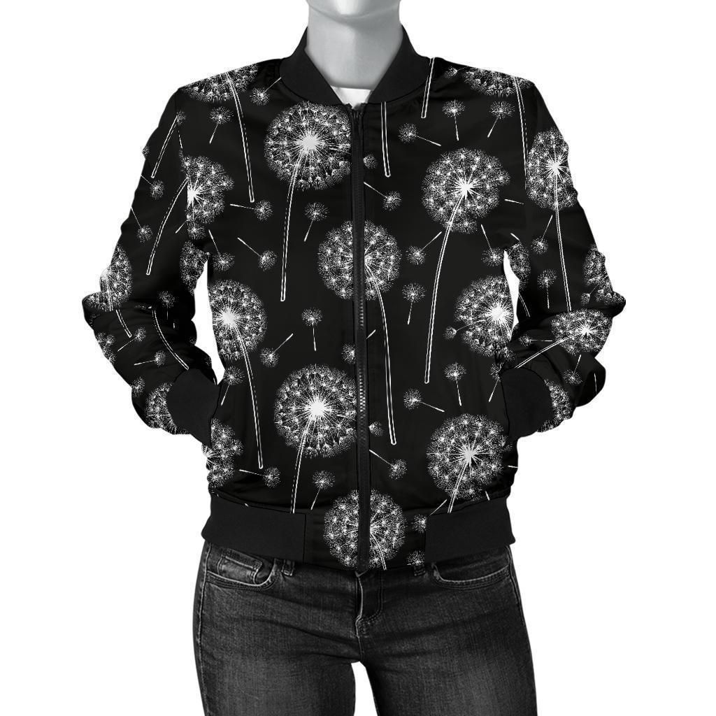 Dandelion-Black-Pattern-Print-Women-Casual-Bomber-Jacket-1