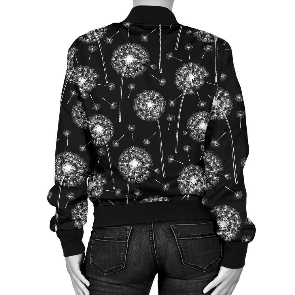 Dandelion-Black-Pattern-Print-Women-Casual-Bomber-Jacket-2