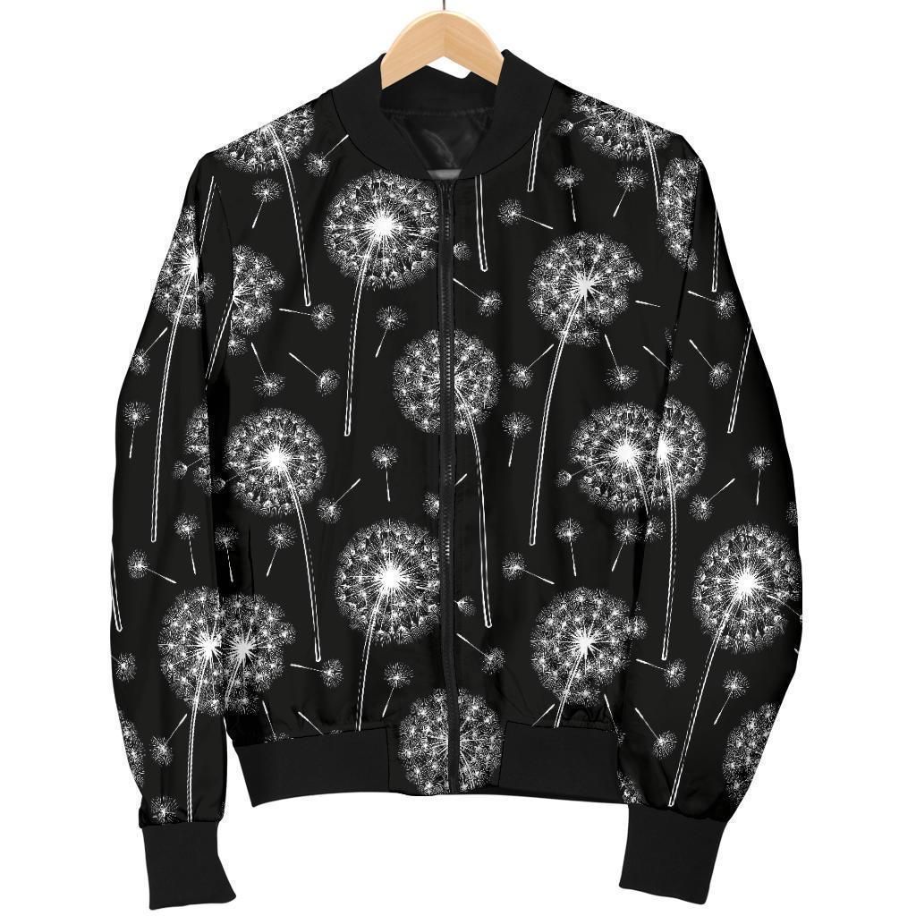 Dandelion Black Pattern Print Women Casual Bomber Jacket Dandelion Black Pattern Print Women Casual Bomber Jacket