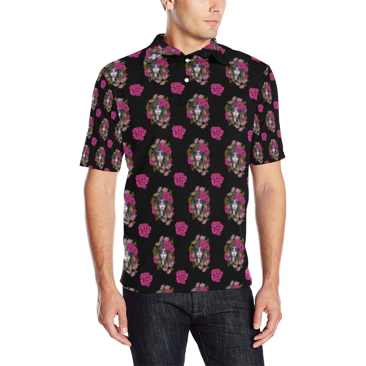 Day Of The Dead Makeup Girl Men Polo Shirt Day Of The Dead Makeup Girl Men Polo Shirt