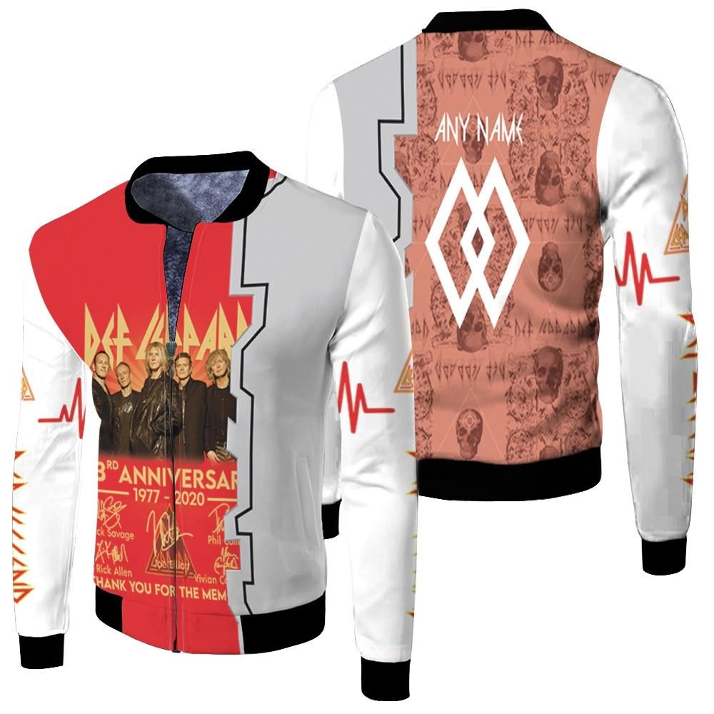 Def Leppard 43rd Anniversary 1977 2020 Thank You For The Memories 3D Designed Allover Gift With Custom Name Number For Def Leppard Fans Bomber Jacket Def Leppard 43rd Anniversary 1977 2020 Thank You For The Memories 3D Designed Allover Gift With Custom Name Number For Def Leppard Fans Bomber Jacket