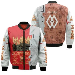 Def Leppard 43rd Anniversary 1977 2020 Thank You For The Memories 3D Designed Allover Gift With Custom Name Number For Def Leppard Fans Bomber Jacket
