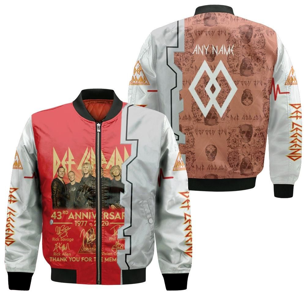 Def Leppard 43rd Anniversary 1977 2020 Thank You For The Memories 3D Designed Allover Gift With Custom Name Number For Def Leppard Fans Bomber Jacket Def Leppard 43rd Anniversary 1977 2020 Thank You For The Memories 3D Designed Allover Gift With Custom Name Number For Def Leppard Fans Bomber Jacket