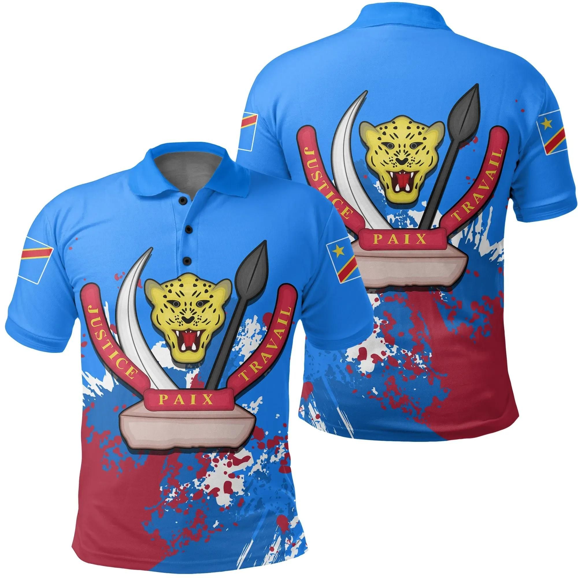 Democratic Reppublic Of Congo Coat Of Arms Polo Shirt Spaint Style J8W Democratic Reppublic Of Congo Coat Of Arms Polo Shirt Spaint Style J8W