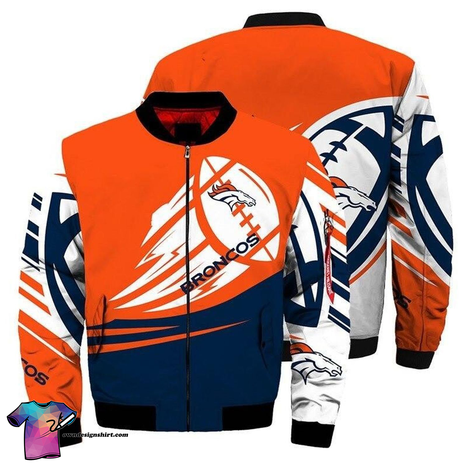 Denver Broncos All Over Printed Bomber Jacket Denver Broncos All Over Printed Bomber Jacket