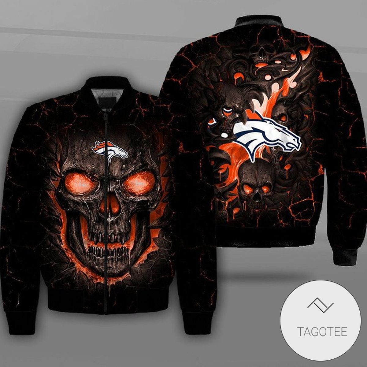 Denver Broncos Lava Skull Full Print Bomber Jacket Denver Broncos Lava Skull Full Print Bomber Jacket