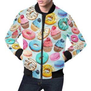 Dessert Cupcake Pattern Print Mens Bomber Jacket