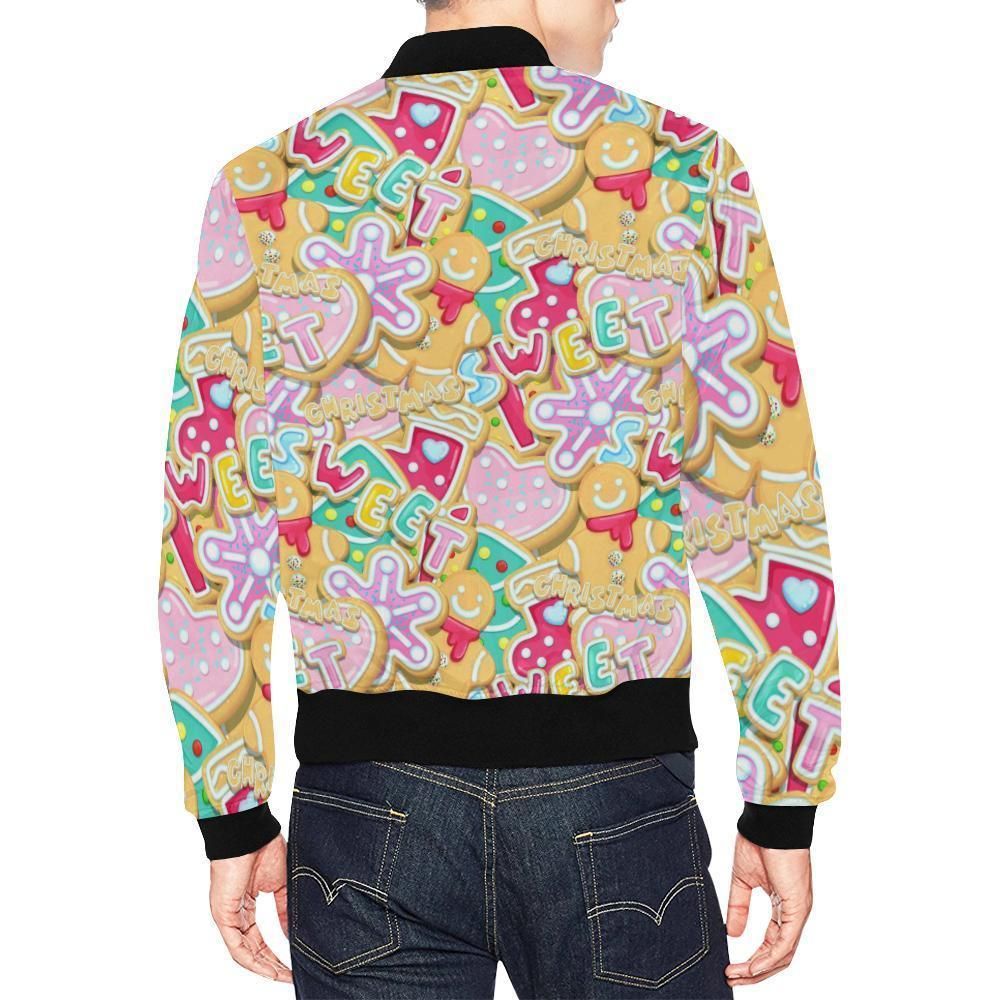 Dessert-Gingerbread-Man-Chirstmas-Pattern-Print-Mens-Bomber-Jacket-2
